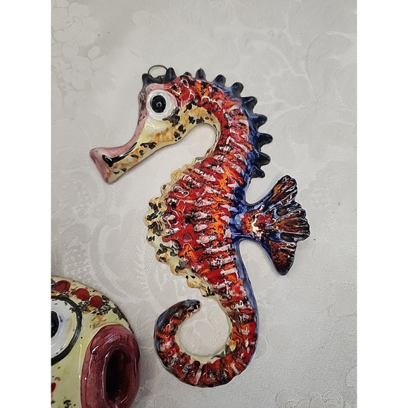 Vintage Italy Terra Cotta Sea Life Wall Hangings Set Of 3 - Picture 4 of 16